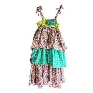 Jelly The Pug Girls Dress Size 8 Tiered Sundress Purple Blue Green